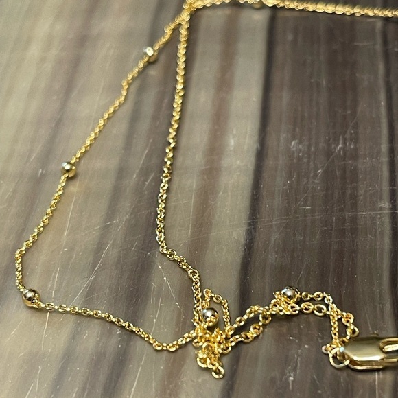 Sterling Silver Gold Plated Crescent Moon Double Strand Crystal Necklace - Picture 5 of 11